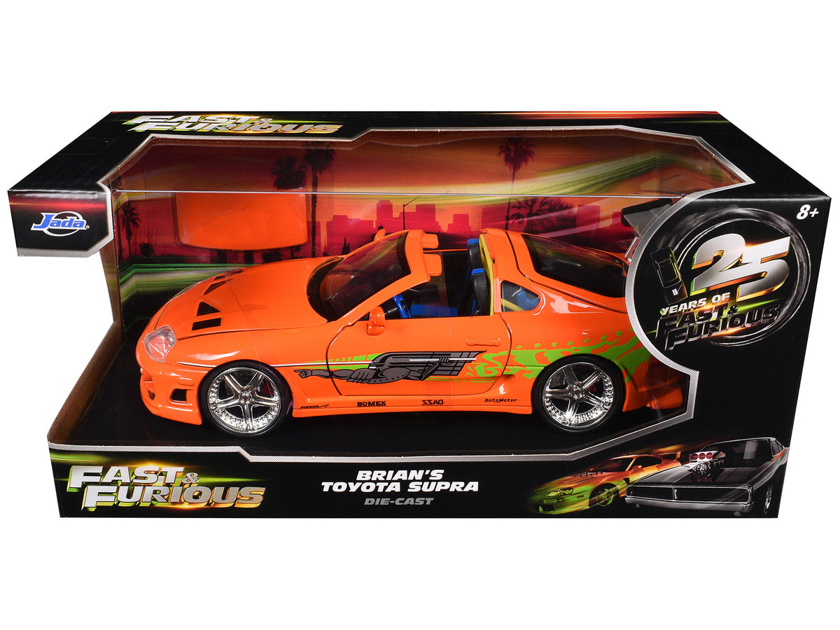 Brian's Toyota Supra Orange with Graphics "Fast & Furious 25th Anniversary" Series 1/24 Diecast Model Car by Jada LuxuryLifeWay Online Store