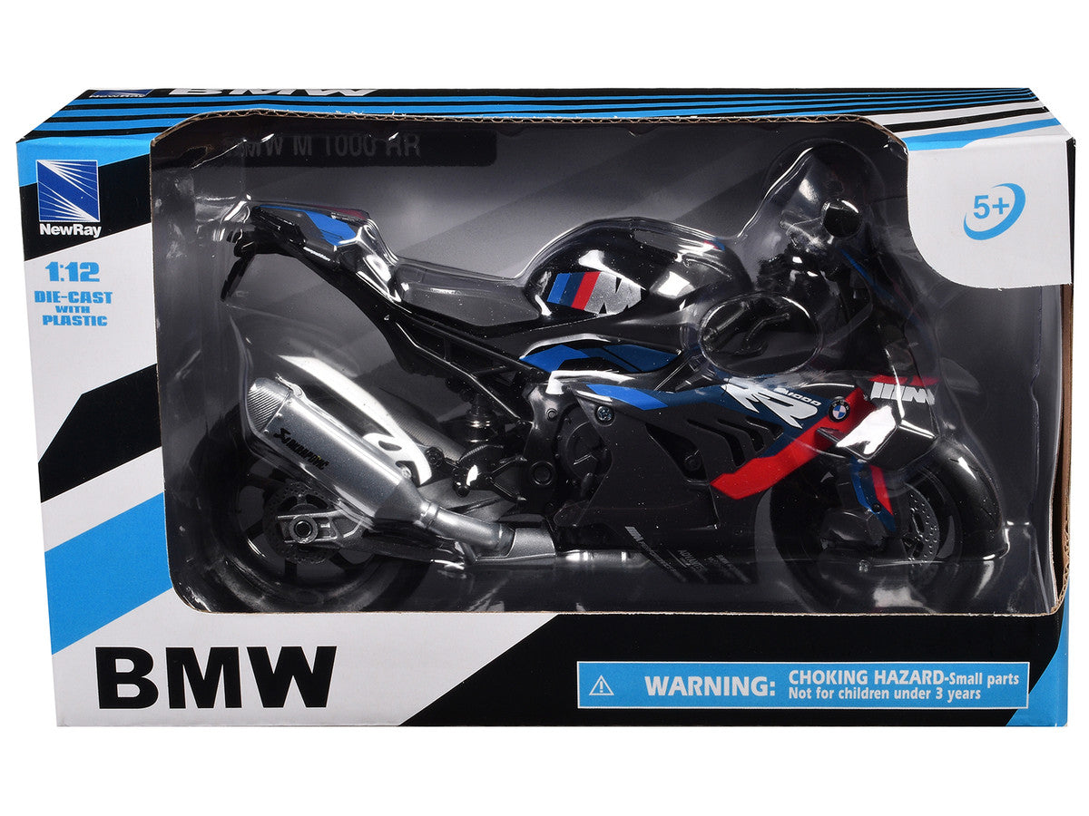 BMW M 1000 RR Motorcycle Black with Red and Blue Stripes 1/12 Diecast Model by New Ray LuxuryLifeWay Online Store
