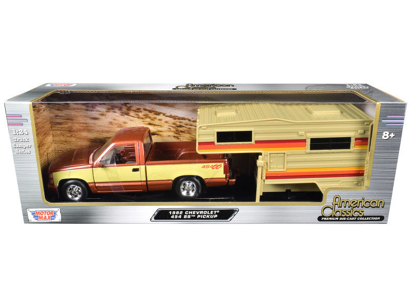1992 Chevrolet 454 SS Pickup Truck Copper Metallic with Beige Sides with Camper Shell "American Classics" Series 1/24 Diecast Model Car by Motormax LuxuryLifeWay Online Store