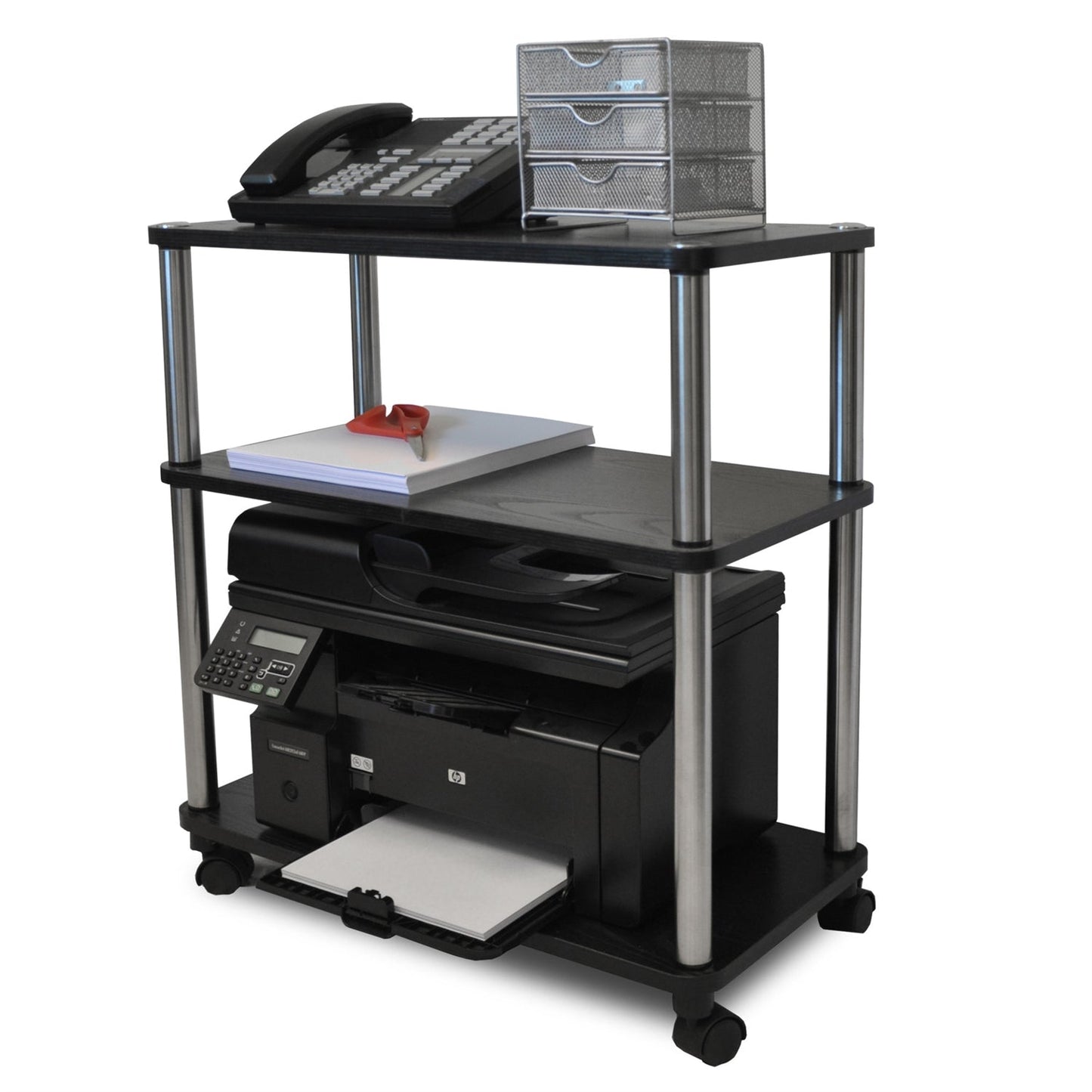 3-Shelf Mobile Home Office Caddy Printer Stand Cart in Black LuxuryLifeWay Online Store