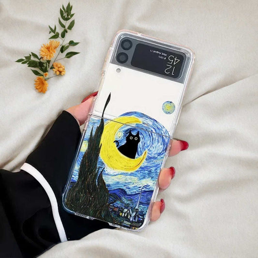 Black Cat Retro Case for Samsung Galaxy Z Flip 6/5/4/3 - Clear Transparent Cover with Artistic Design and Durable Protection LuxuryLifeWay Online Store