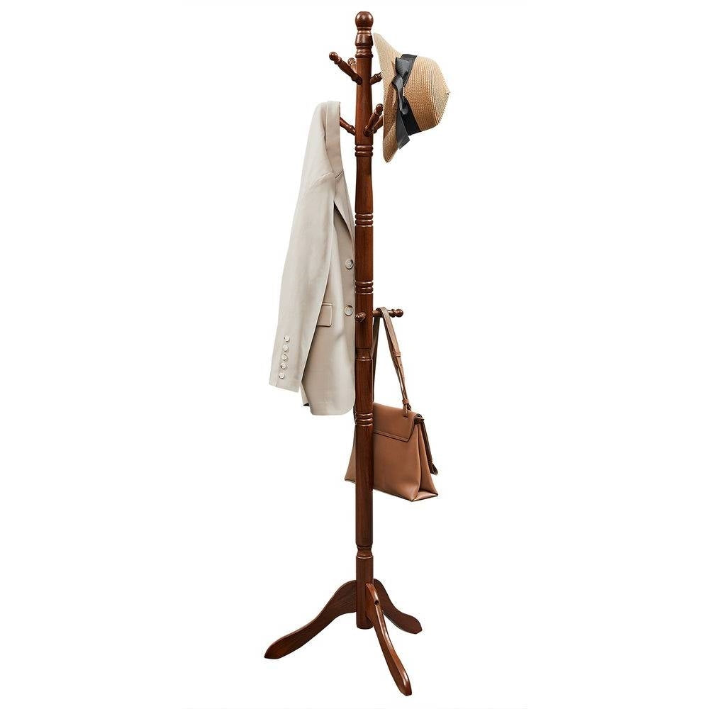Adjustable Height Solid Wood Coat Rack with 10 Hooks in Dark Brown Finish LuxuryLifeWay Online Store