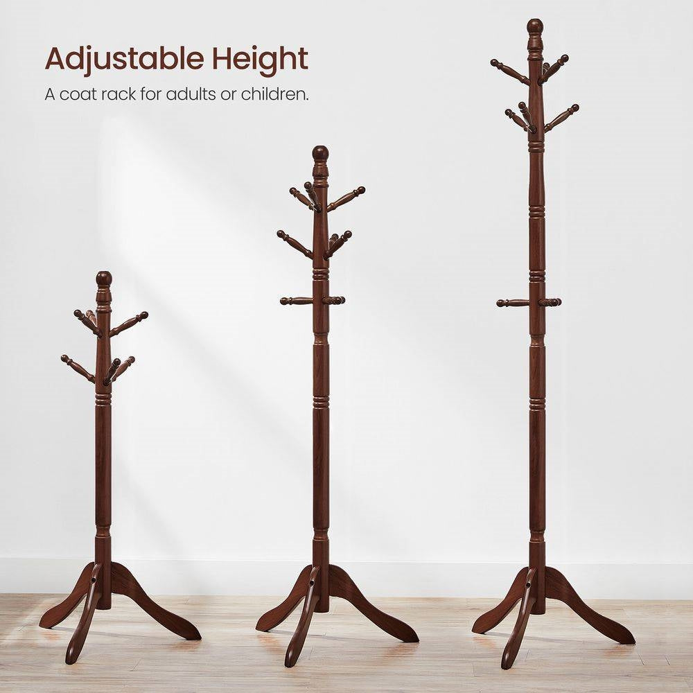 Adjustable Height Solid Wood Coat Rack with 10 Hooks in Dark Brown Finish LuxuryLifeWay Online Store