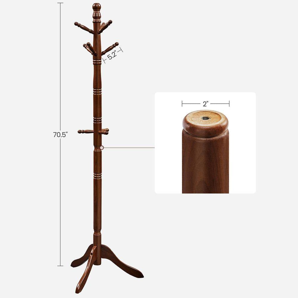 Adjustable Height Solid Wood Coat Rack with 10 Hooks in Dark Brown Finish LuxuryLifeWay Online Store