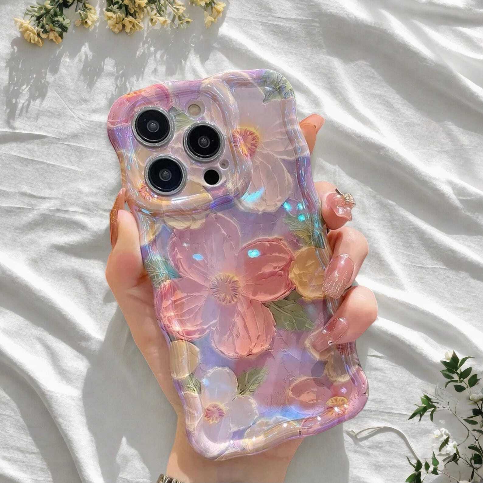 Retro Oil Painting Case for iPhone 13 14 15 16 - Luxury Flower Print Silicone Cover, Artistic Style, Shockproof Design LuxuryLifeWay Online Store