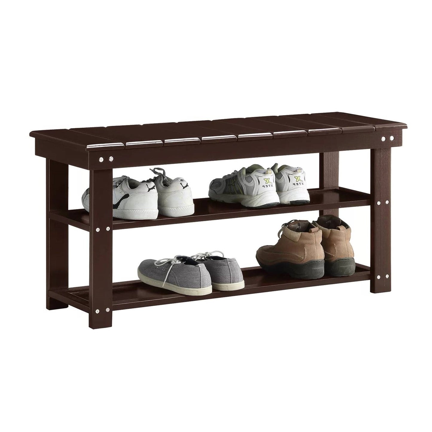 Espresso Brown Wood 2-Shelf Shoe Rack Storage Bench For Entryway or Closet LuxuryLifeWay Online Store