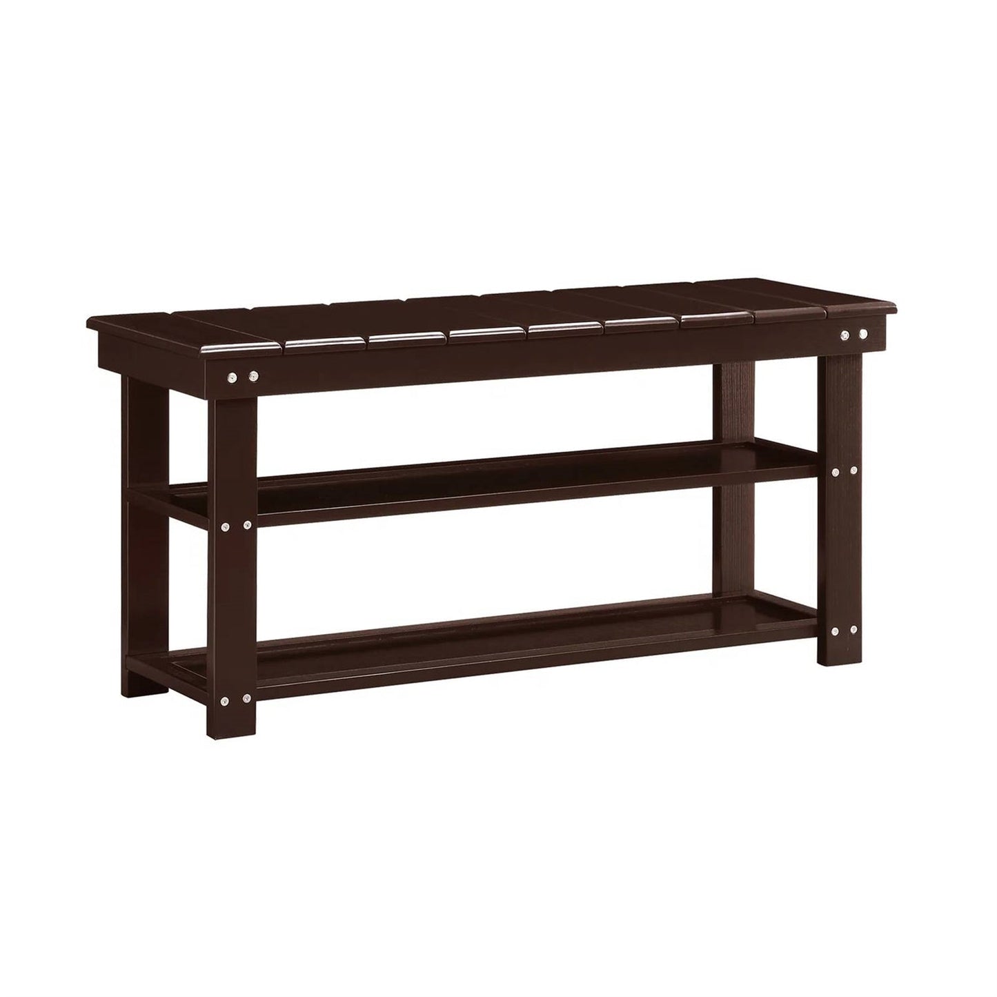 Espresso Brown Wood 2-Shelf Shoe Rack Storage Bench For Entryway or Closet LuxuryLifeWay Online Store