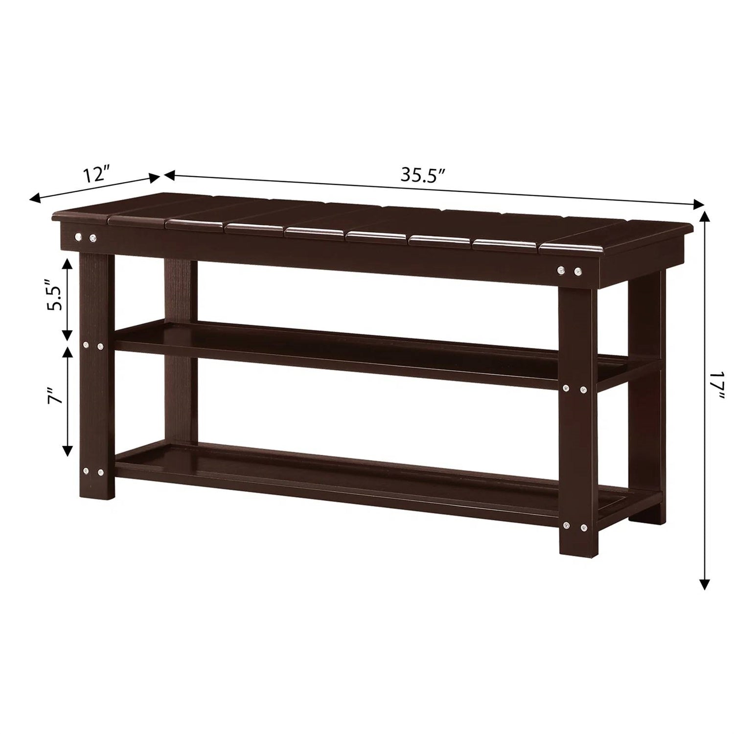Espresso Brown Wood 2-Shelf Shoe Rack Storage Bench For Entryway or Closet LuxuryLifeWay Online Store