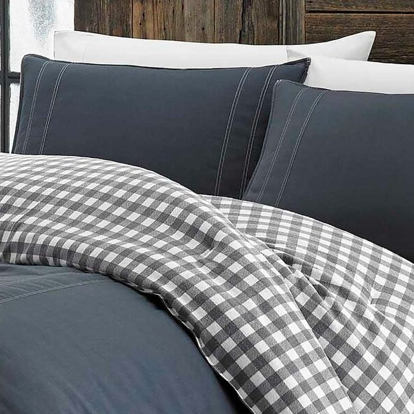 King size 100% Cotton Reverse Plaid Gray/White Comforter Set LuxuryLifeWay Online Store