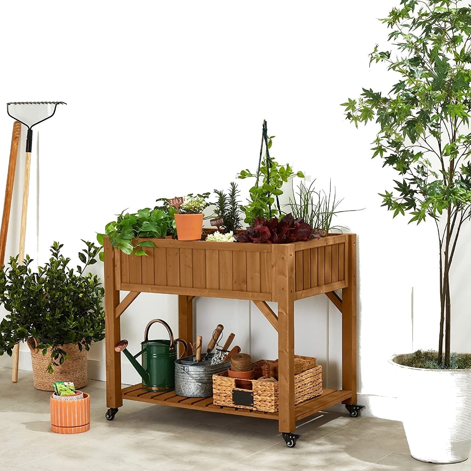Outdoor Elevated Raised Garden Bed Planter Box with Locking Wheels LuxuryLifeWay Online Store