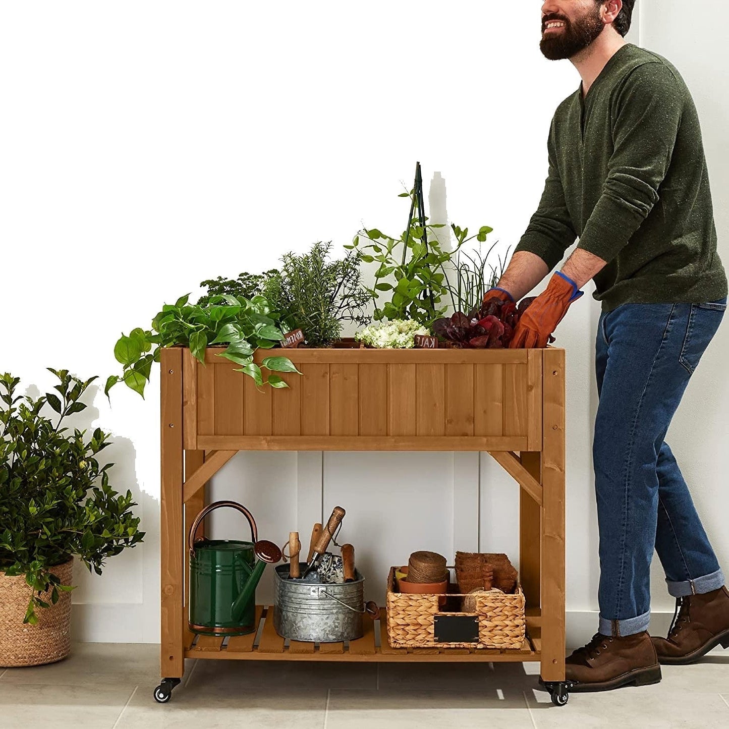 Outdoor Elevated Raised Garden Bed Planter Box with Locking Wheels LuxuryLifeWay Online Store