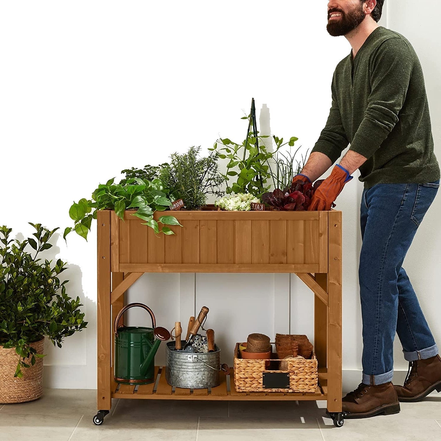 Outdoor Elevated Raised Garden Bed Planter Box with Locking Wheels LuxuryLifeWay Online Store