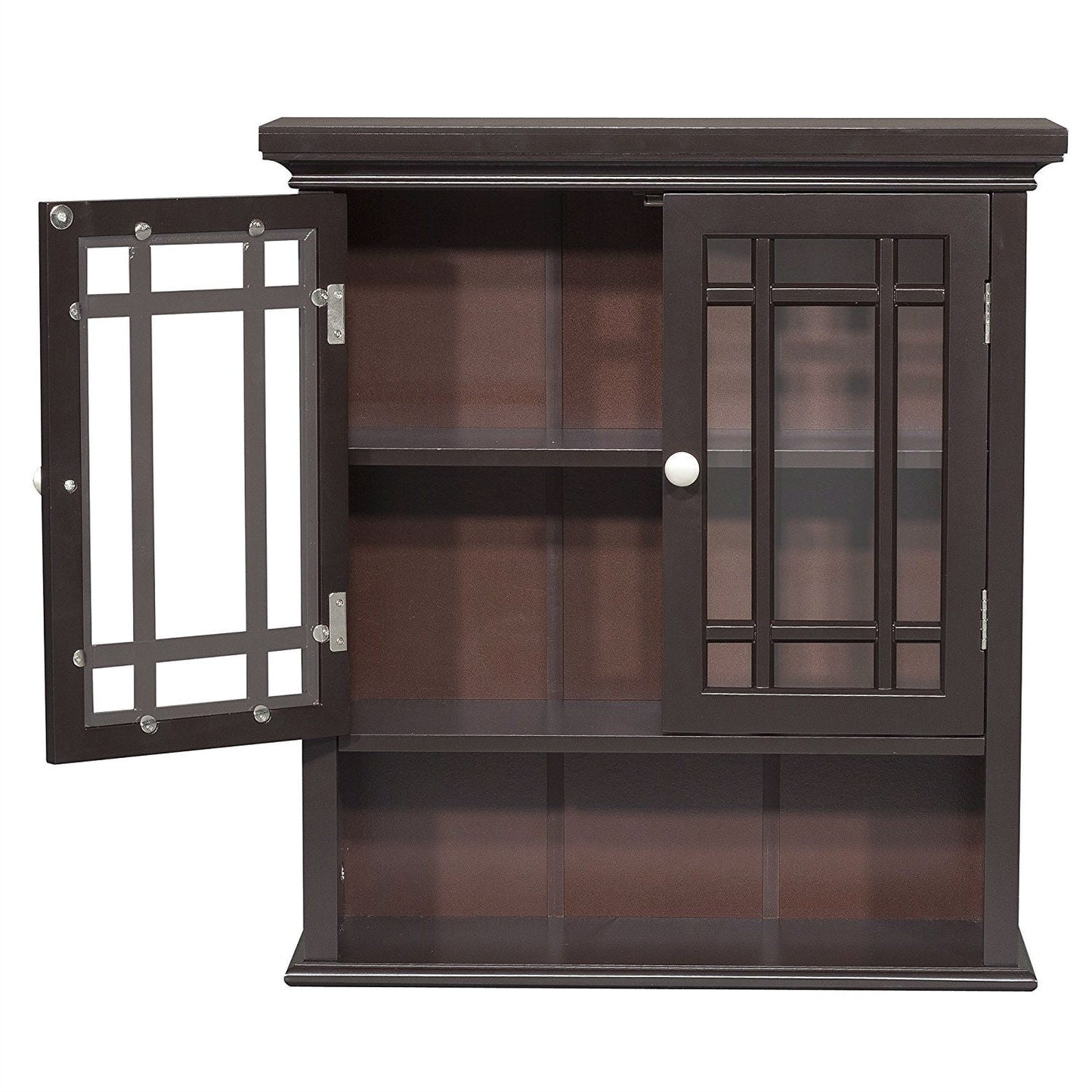 Dark Espresso 2-Door Bathroom Wall Cabinet with Open Shelf LuxuryLifeWay Online Store