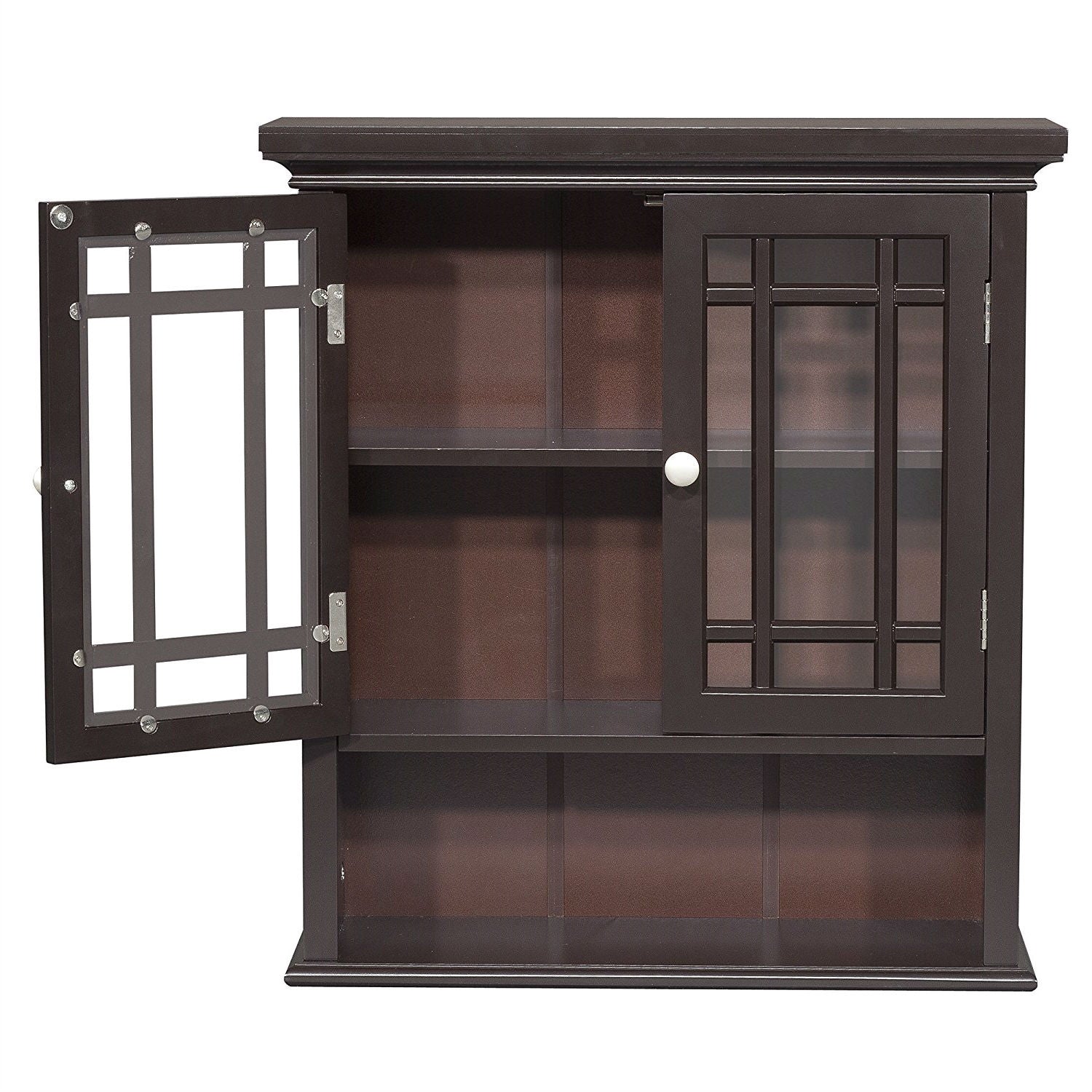 Dark Espresso 2-Door Bathroom Wall Cabinet with Open Shelf LuxuryLifeWay Online Store