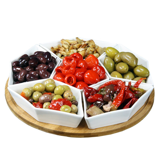 Elama Signature 12 Inch 7-Piece Condiment Server Set with a Bamboo Lazy Suzan Serving Tray LuxuryLifeWay Online Store