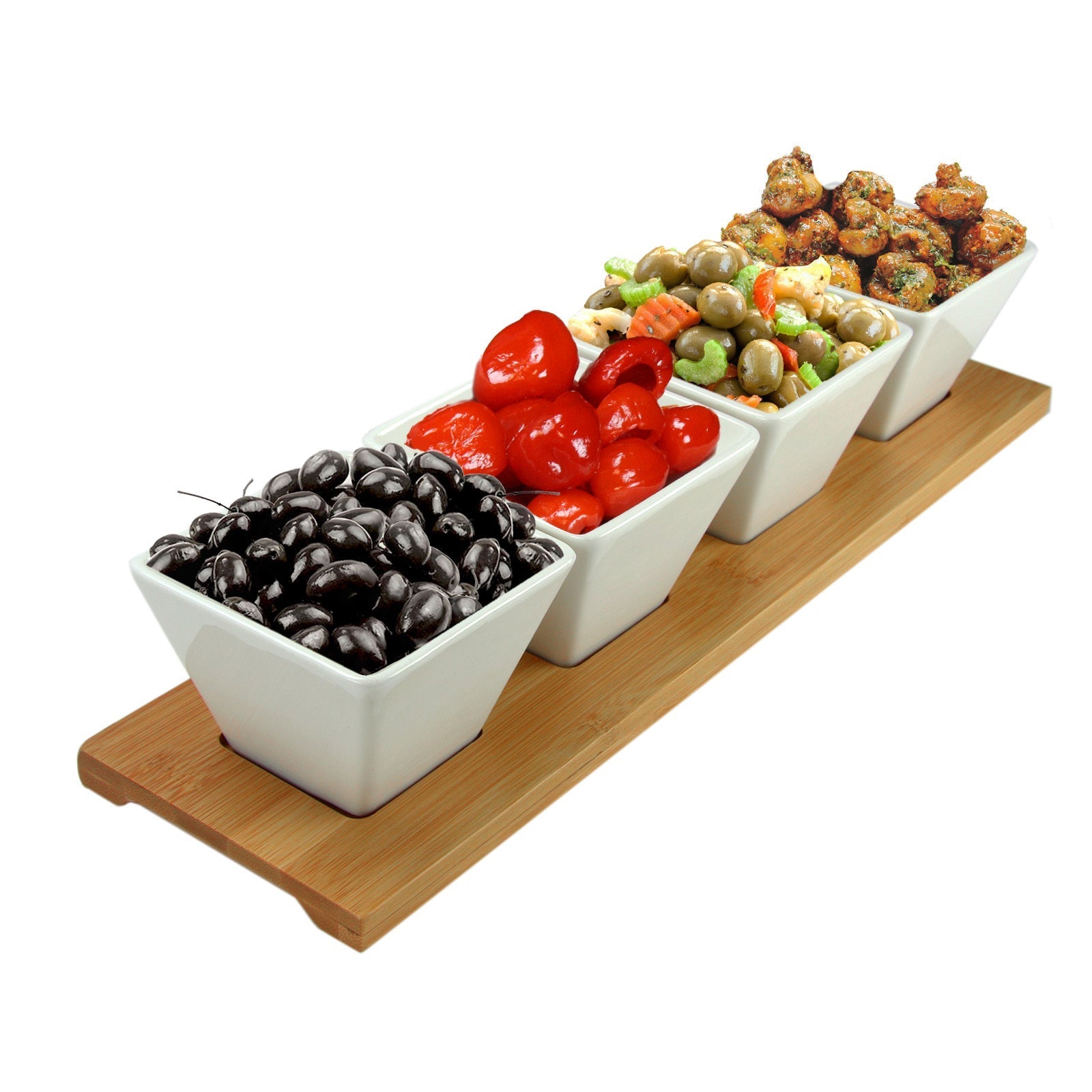 Elama Signature Modern 5pc Appetizer and Condiment Server with 4  Serving Dishes and a Bamboo Serving Black LuxuryLifeWay Online Store