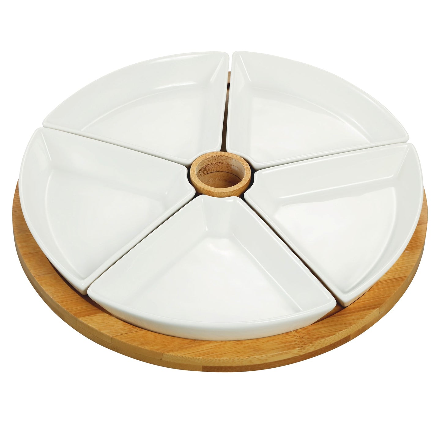 Elama Signature 7 Piece Appetizer Serving Set with 5 Serving Dishes, Center Tooth Pick Holder and Bamboo Serving Tray LuxuryLifeWay Online Store