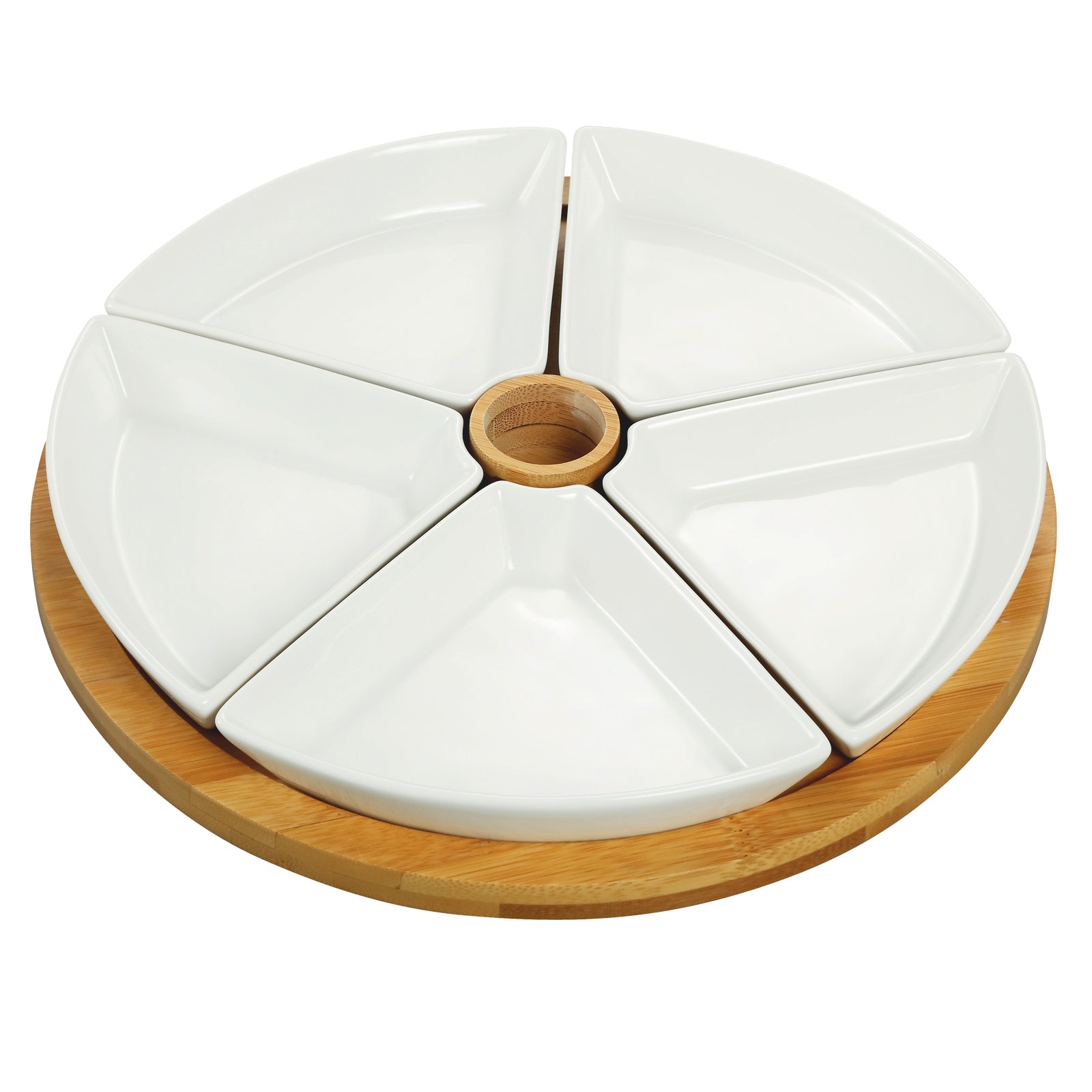 Elama Signature 7 Piece Appetizer Serving Set with 5 Serving Dishes, Center Tooth Pick Holder and Bamboo Serving Tray LuxuryLifeWay Online Store