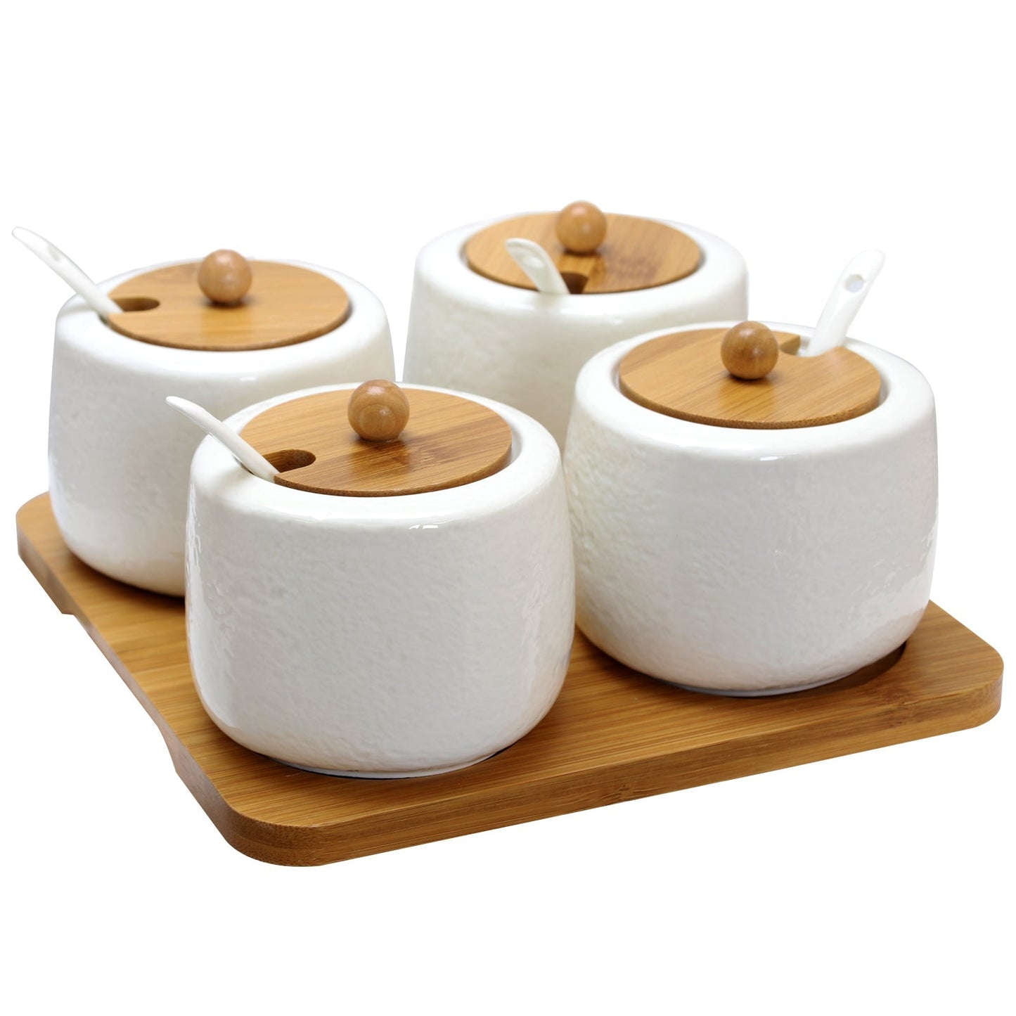 Elama Ceramic Spice, Jam and Salsa Jars with Bamboo Lids & Serving Spoons LuxuryLifeWay Online Store