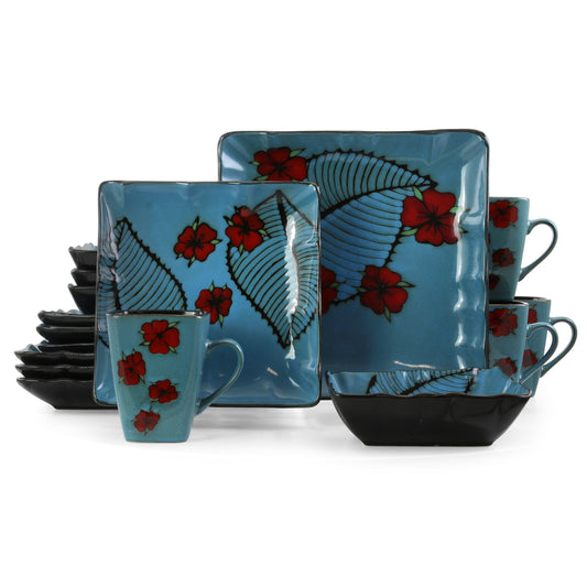 Elama Aloha Tide 16 Piece Luxurious Stoneware Dinnerware with Complete Setting for 4 LuxuryLifeWay Online Store