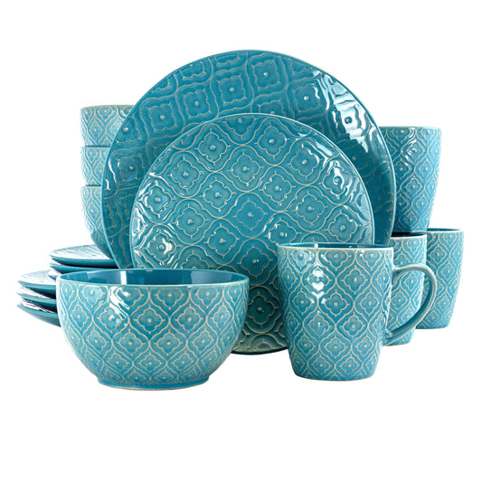 Elama Aqua Lily 16 Piece Luxurious Stoneware Dinnerware with Complete Setting for 4 LuxuryLifeWay Online Store