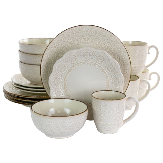 Elama Aqualite 16 Piece Embossed Stoneware Dinnerware Set in Teal LuxuryLifeWay Online Store