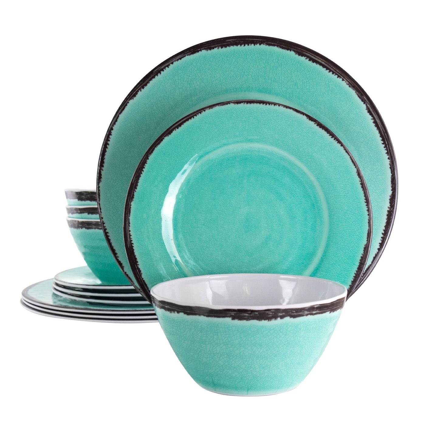 Elama Azul Banquet 12 Piece Lightweight Melamine Dinnerware Set in Turquoise LuxuryLifeWay Online Store