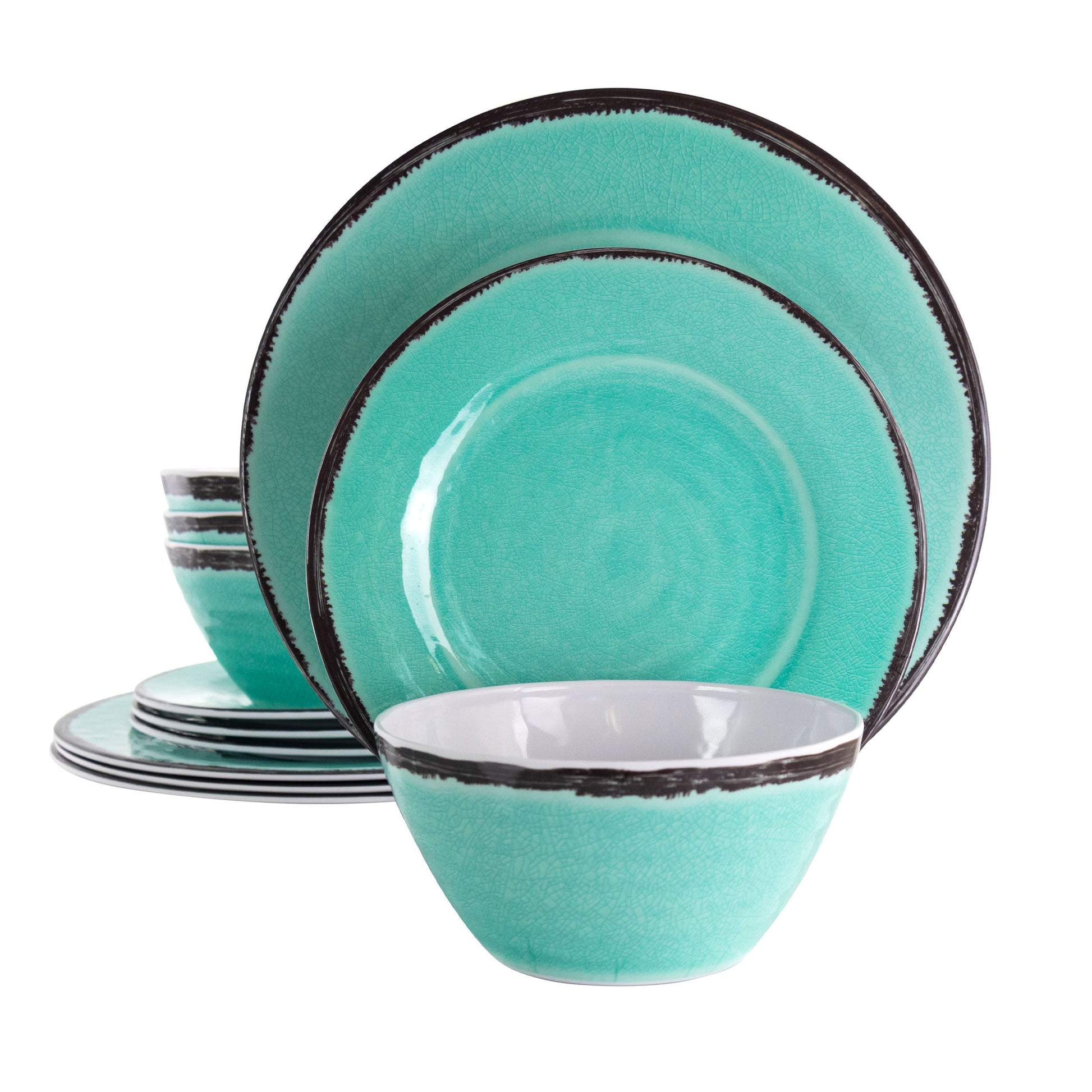 Elama Azul Banquet 12 Piece Lightweight Melamine Dinnerware Set in Turquoise LuxuryLifeWay Online Store