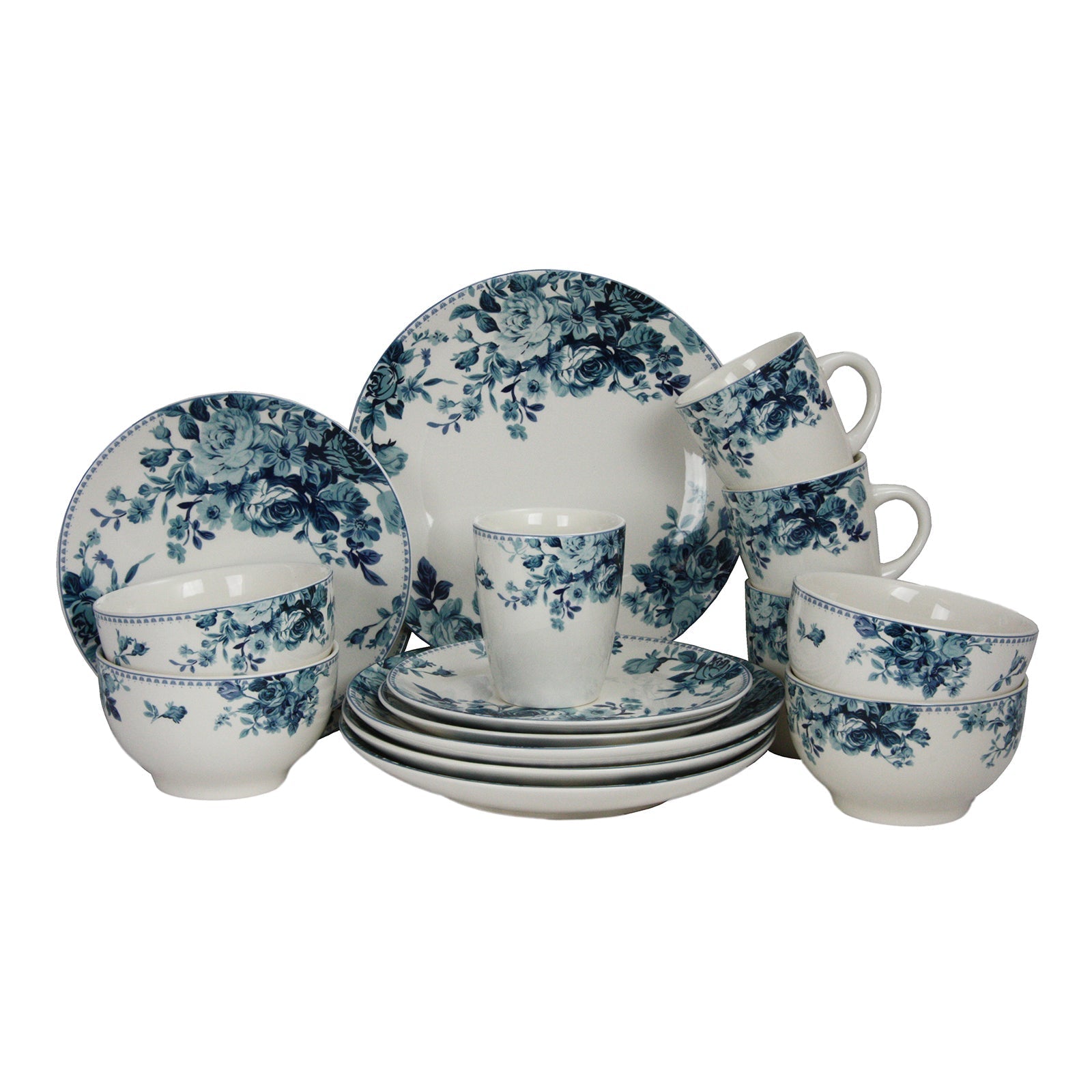 Elama Traditional Blue Rose 16 Piece Dinnerware Set LuxuryLifeWay Online Store