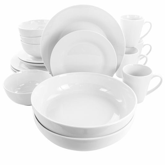 Elama Carey 18 Piece Round Porcelain Dinnerware Set in White LuxuryLifeWay Online Store