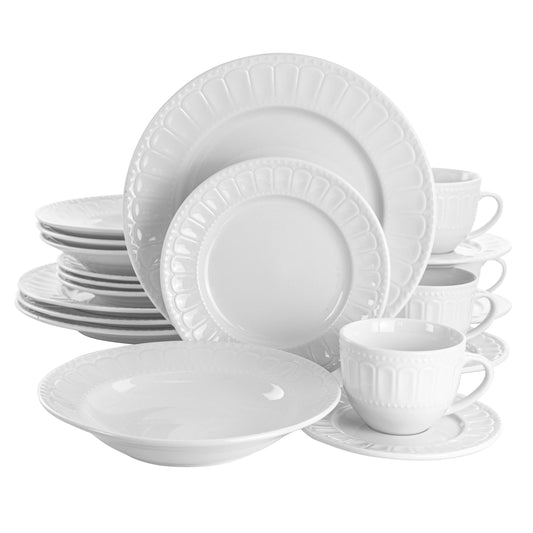 Elama Charlotte 20 Piece Porcelain Dinnerware Set in White LuxuryLifeWay Online Store