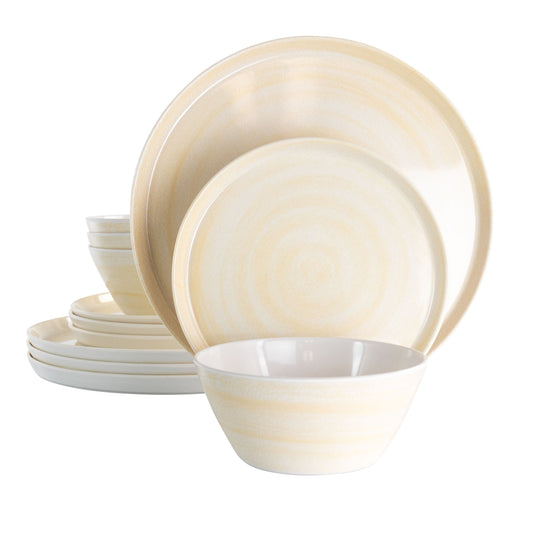 Elama Crafted Clay 12 Piece Lightweight Melamine Dinnerware Set in Cream LuxuryLifeWay Online Store