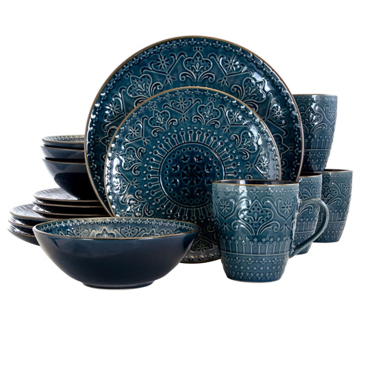 Elama  Deep Sea Mozaic 16 Piece Luxurious Stoneware Dinnerware with Complete Setting for 4 LuxuryLifeWay Online Store