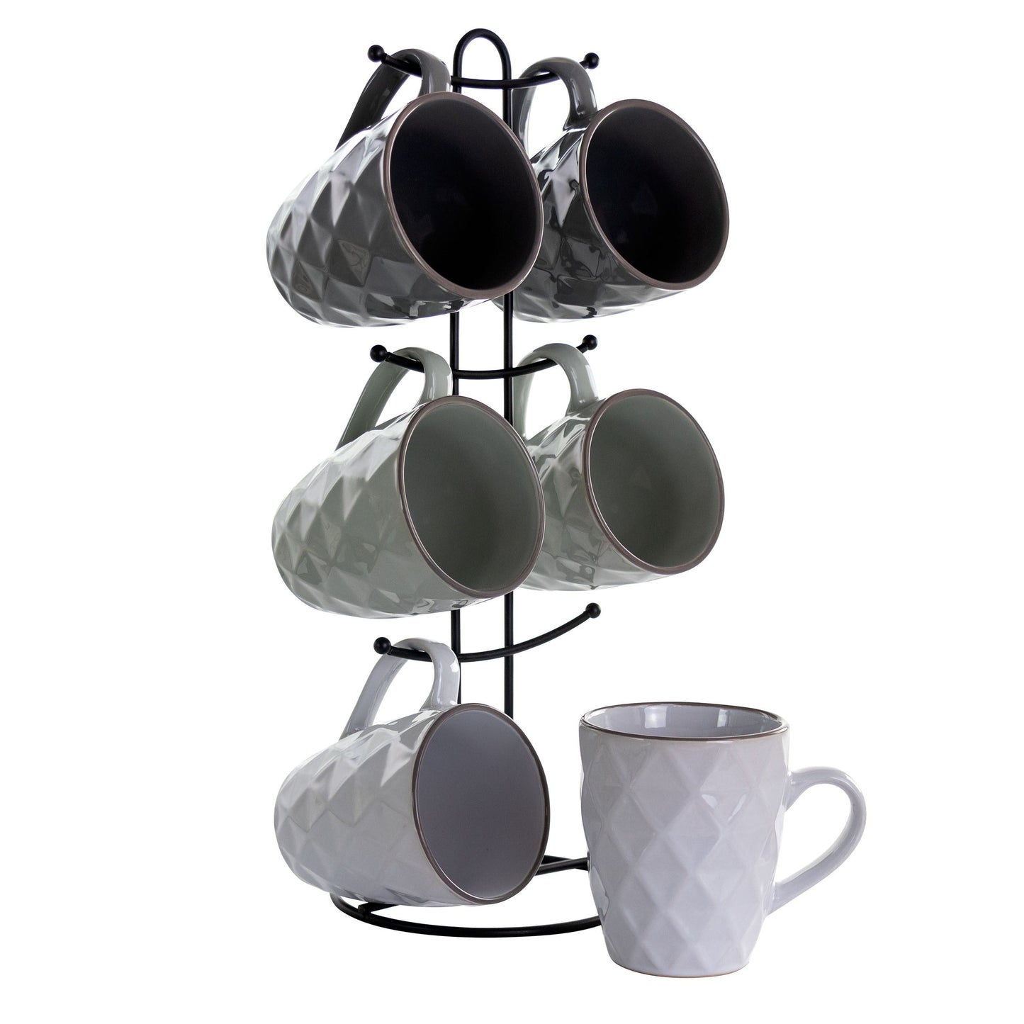 Elama Diamond Waves 6-Piece 12 oz. Mug Set with Stand, Assorted Colors LuxuryLifeWay Online Store