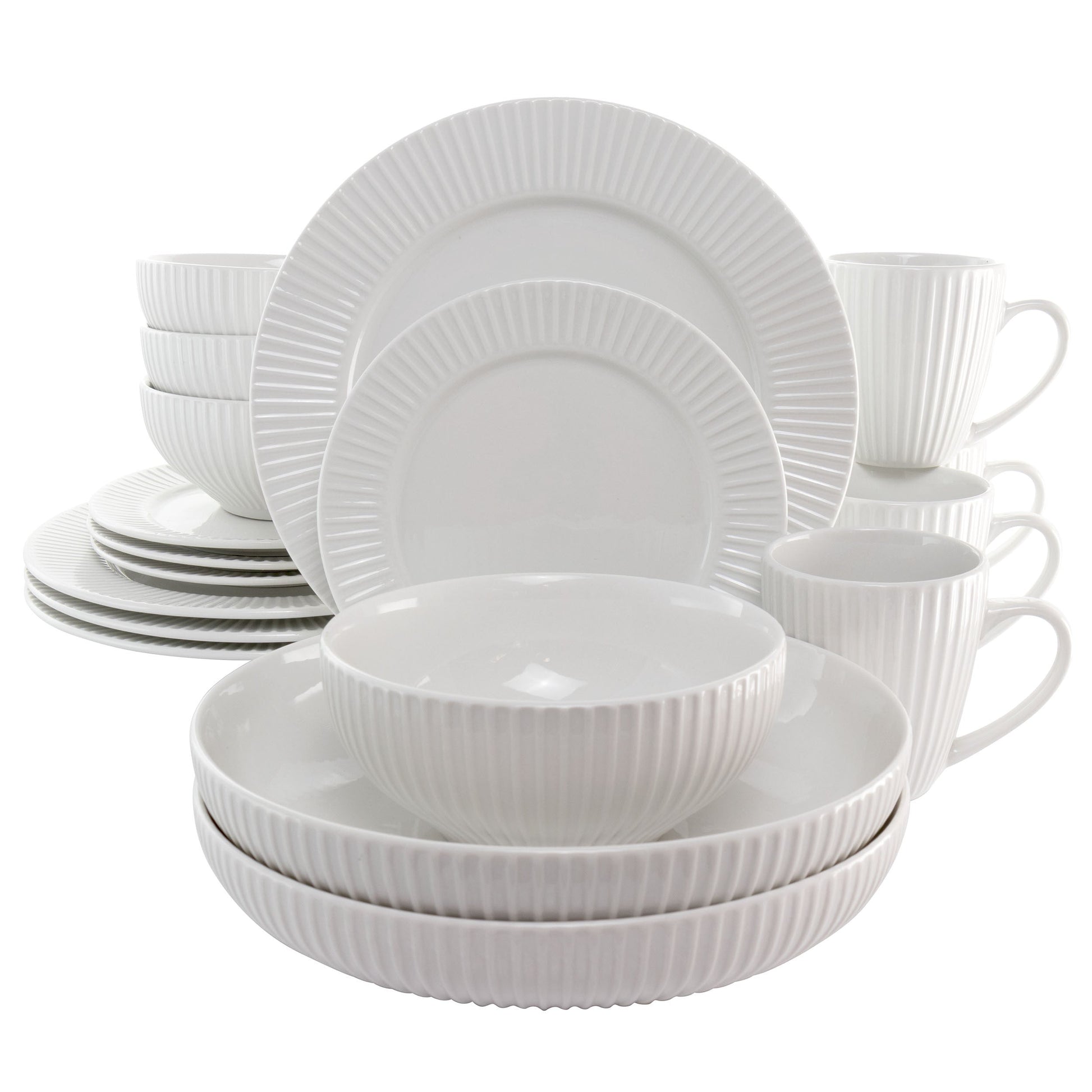 Elama Elle 18 Piece Porcelain Dinnerware Set with 2 Large Serving Bowls in White LuxuryLifeWay Online Store