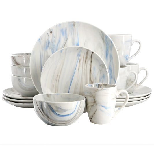 Elama Fine Marble 16 Piece Porcelain Dinnerware Set in Blue and Gray LuxuryLifeWay Online Store