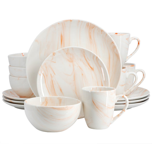 Elama Fine Marble 16 Piece Porcelain Dinnerware Set in Orange LuxuryLifeWay Online Store