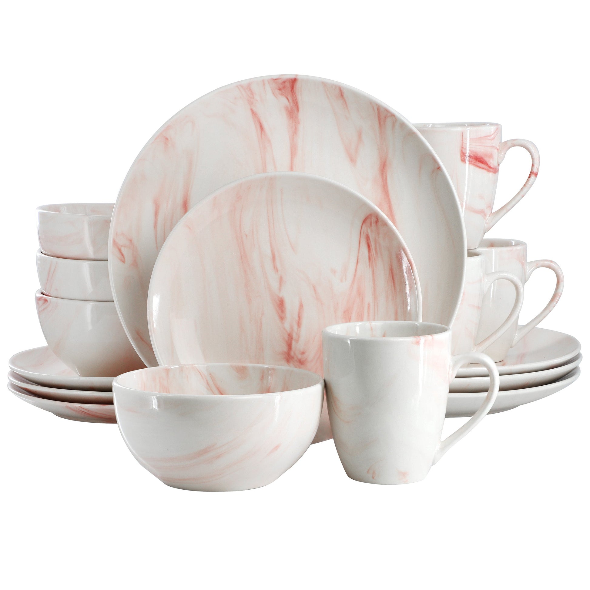 Elama Fine Marble 16 Piece Porcelain Dinnerware Set in Red LuxuryLifeWay Online Store