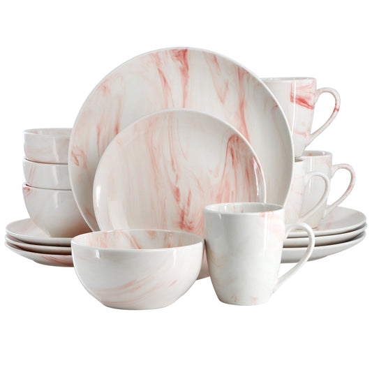Elama Fine Marble 16 Piece Porcelain Dinnerware Set in Red LuxuryLifeWay Online Store