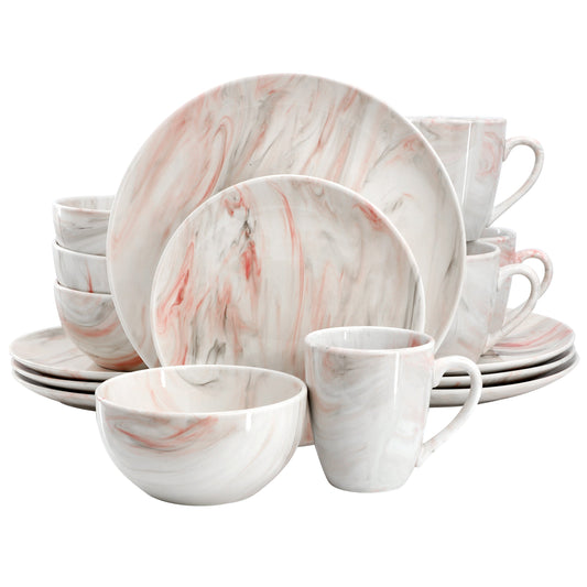Elama Fine Marble 16 Piece Porcelain Dinnerware Set in Red and Gray LuxuryLifeWay Online Store
