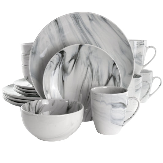 Elama Fine Marble 16 Piece Stoneware Dinnerware Set in Black and White LuxuryLifeWay Online Store