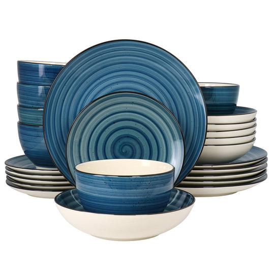Elama Gia 24 Piece Round Stoneware Dinnerware Set in Dark Blue LuxuryLifeWay Online Store