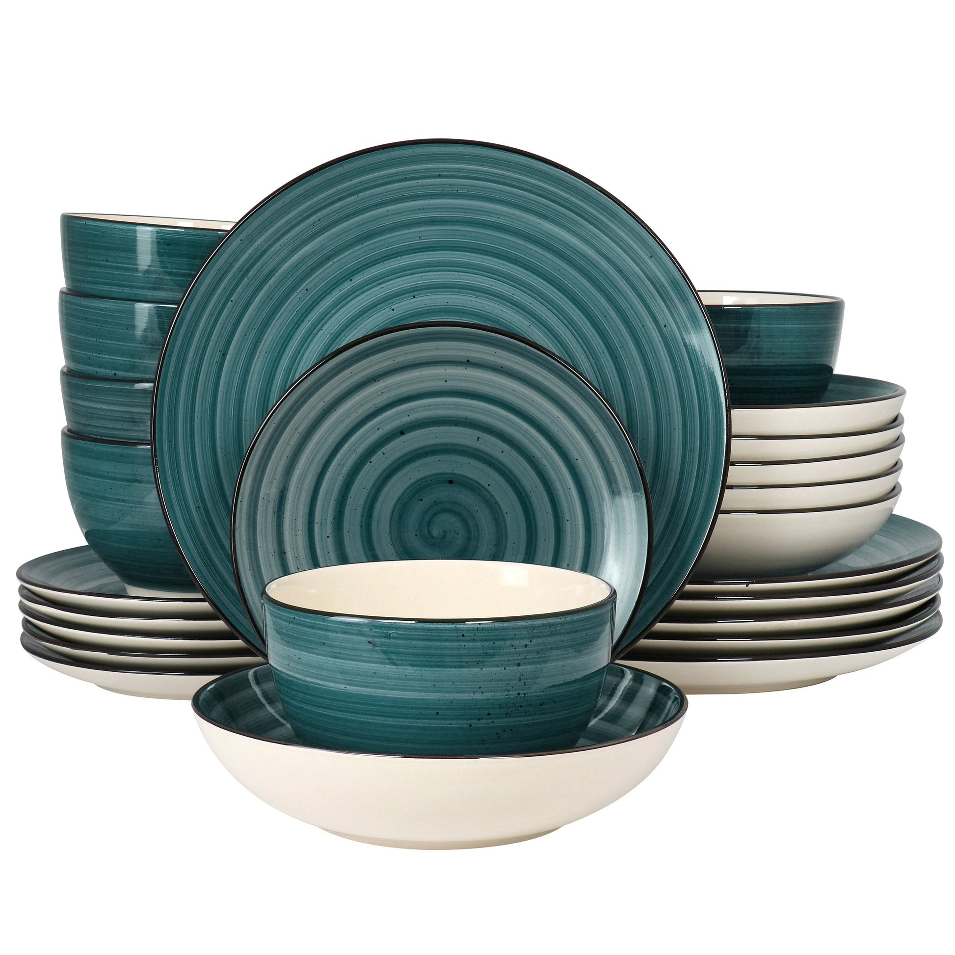 Elama Gia 24 Piece Round Stoneware Dinnerware Set in Dark Green LuxuryLifeWay Online Store