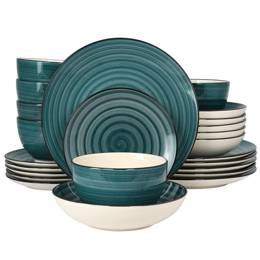 Elama Gia 24 Piece Round Stoneware Dinnerware Set in Dark Green LuxuryLifeWay Online Store