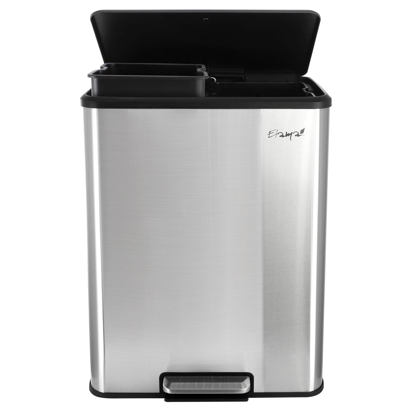 Elama 60 Liter 2 Compartment Large 8 Gallon Split Stainless Steel Step Trash Bin with Slow Close Mechanism LuxuryLifeWay Online Store