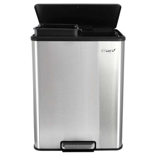 Elama 60 Liter 2 Compartment Large 8 Gallon Split Stainless Steel Step Trash Bin with Slow Close Mechanism LuxuryLifeWay Online Store