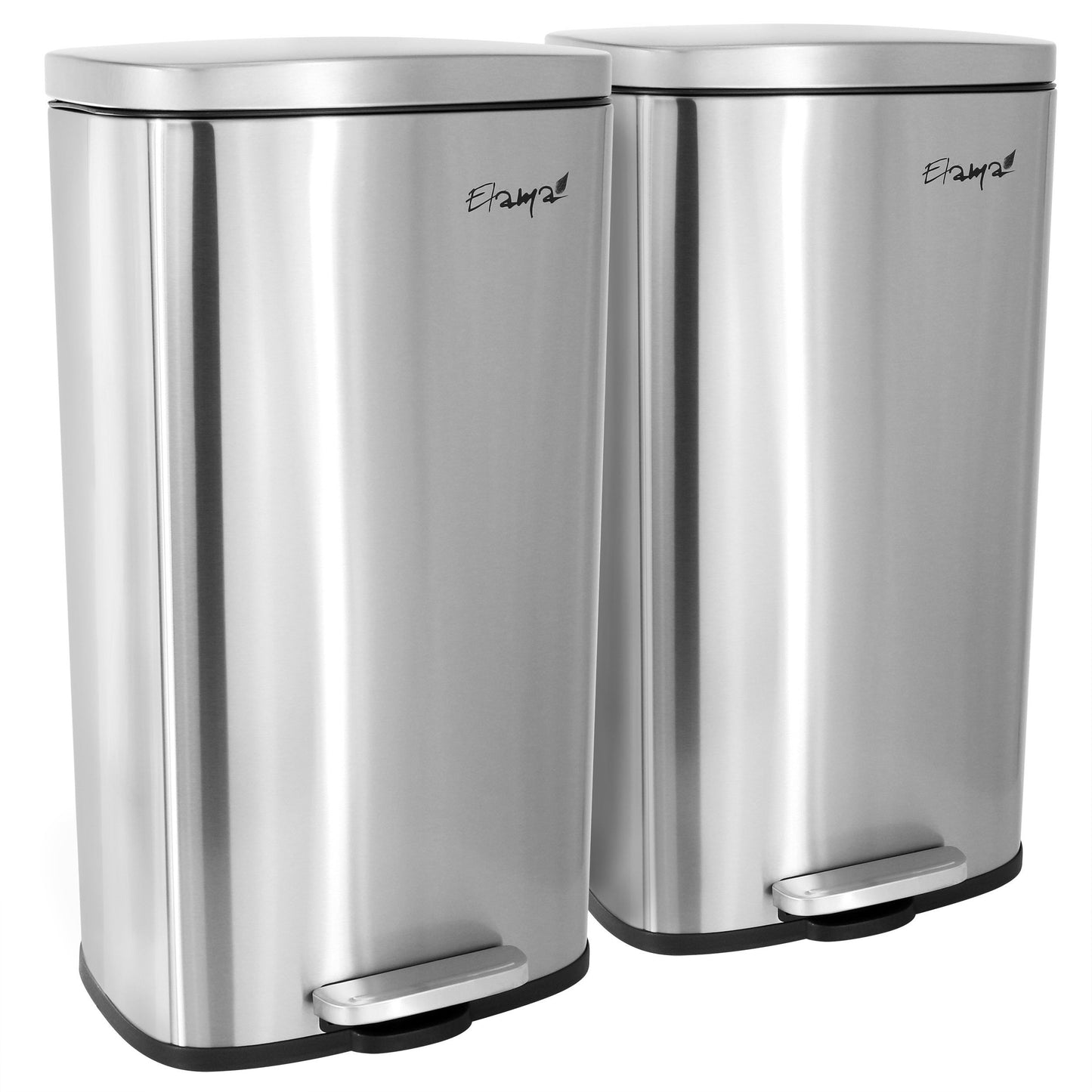 Elama 2 piece 8 Gallon Each 30 Liter Rectangular Stainless Steel Twin Step Trash Bins with Slow Close Mechanism in Matte Silver LuxuryLifeWay Online Store