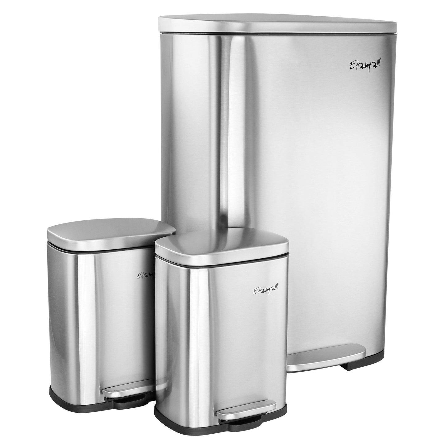 Elama 3 Piece 13 Gallon and 1.3 Gallon Stainless Steel Step Trash Bin Combo Set with Slow Close Mechanism LuxuryLifeWay Online Store