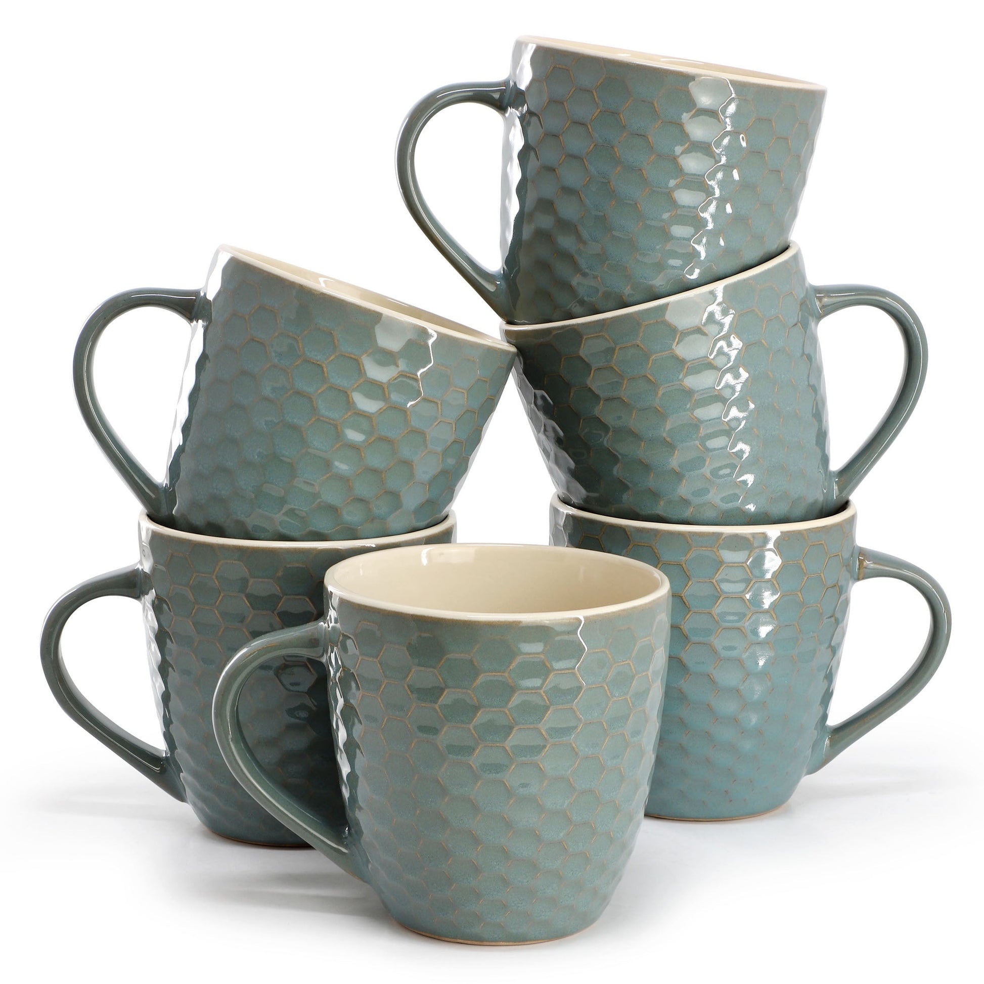 Elama Honeycomb 6 Piece 15 oz. Mug Set in Turquoise LuxuryLifeWay Online Store
