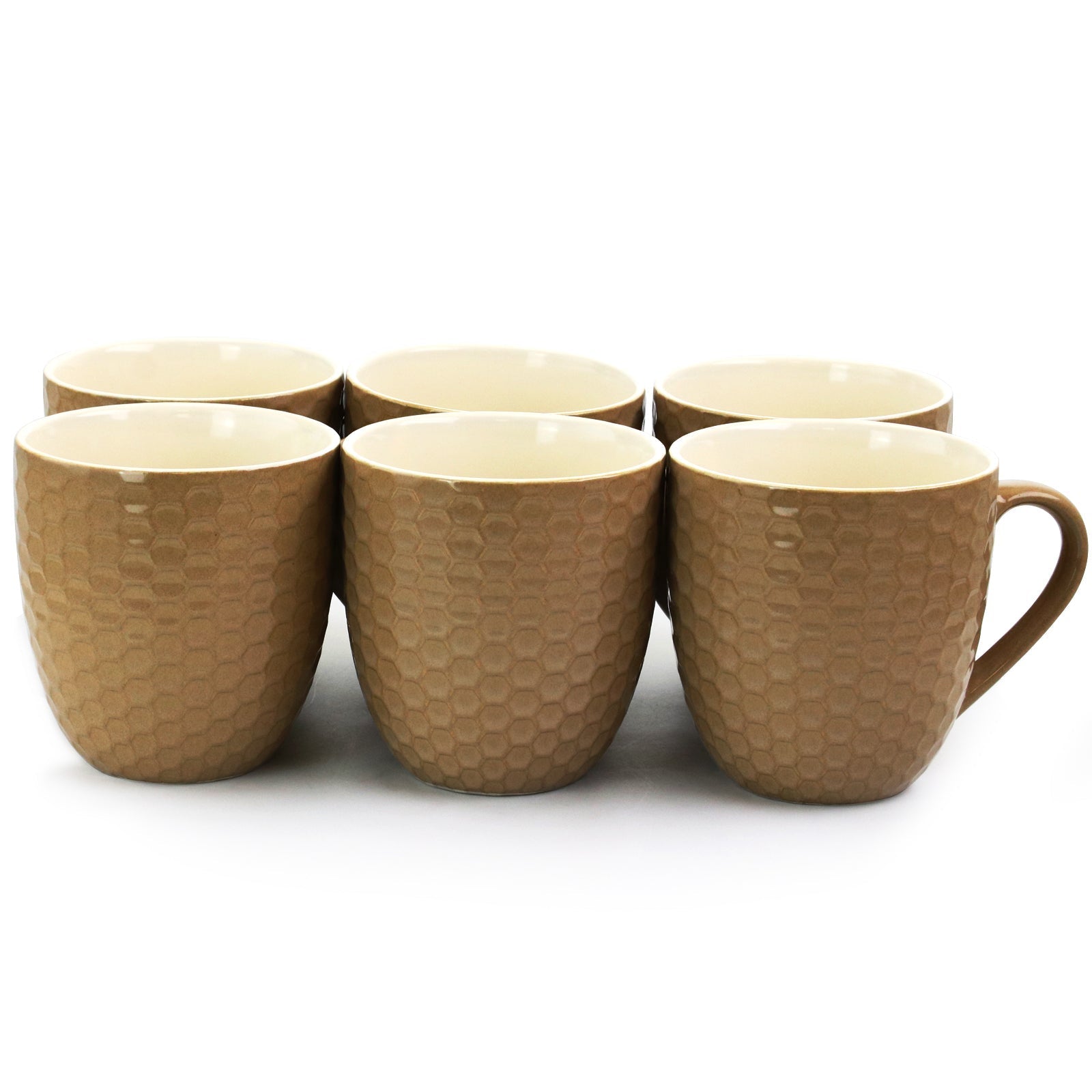 Elama Honeycomb 6 Piece 15 Ounce Round Stoneware Mug Set in Brown. LuxuryLifeWay Online Store